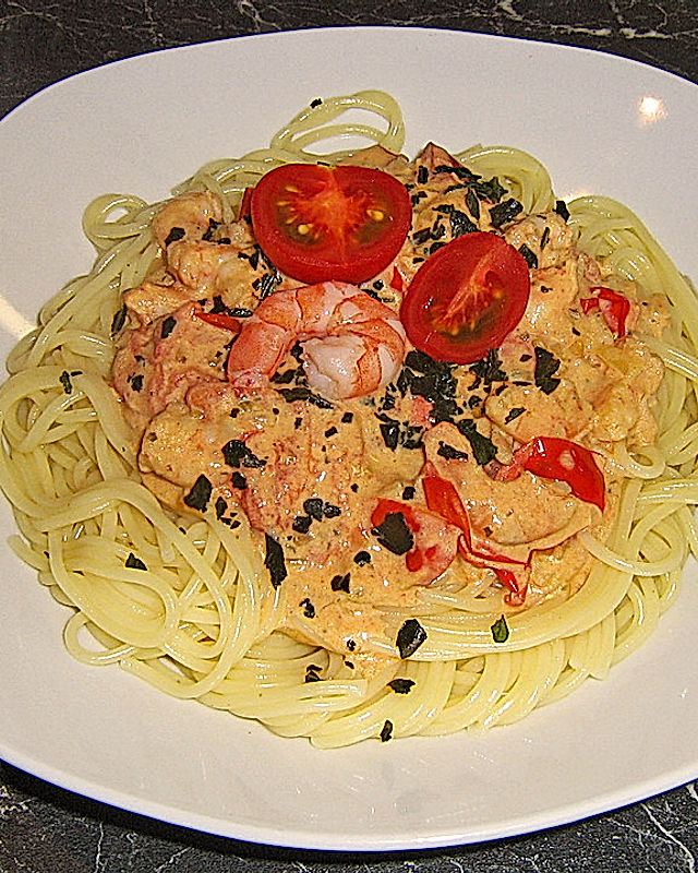 Spaghetti mit Krabbensoße