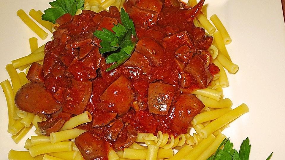Maccaroni mit Nierchen in Tomaten-Rotwein-Sauce von CBR-Lutzi