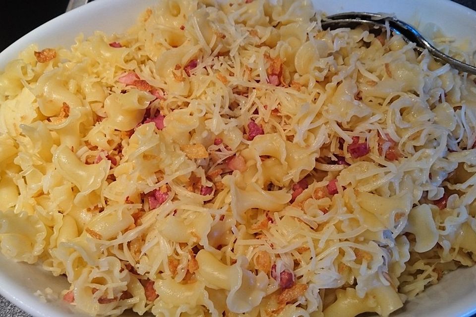 Macaroni with cheese and onions