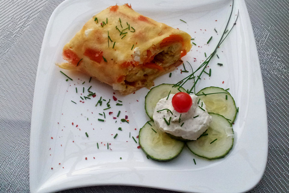 Ofenpfannkuchen mit Gemüse und Feta