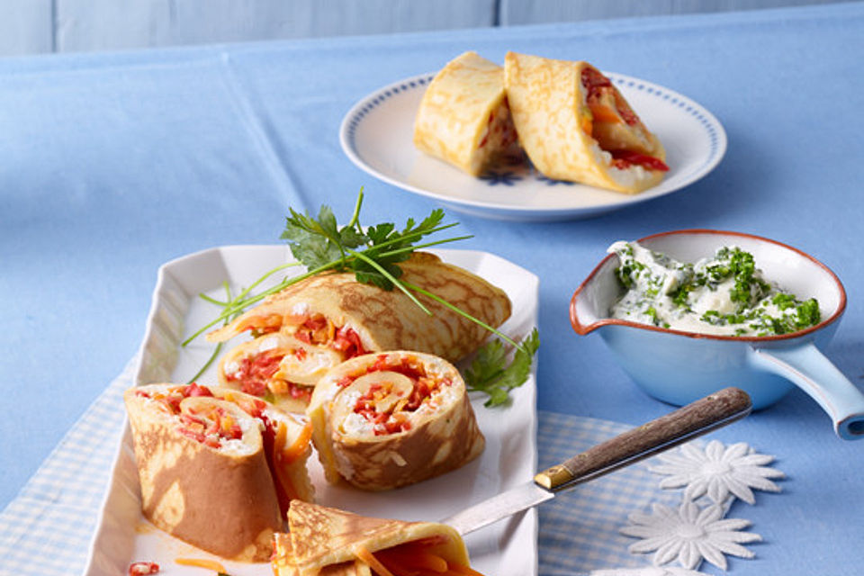 Ofenpfannkuchen mit Gemüse und Feta