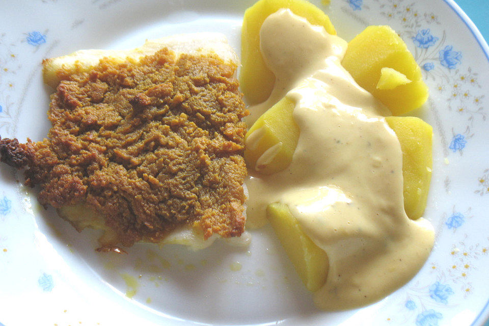 Fisch mit Curry-Kräckerkruste