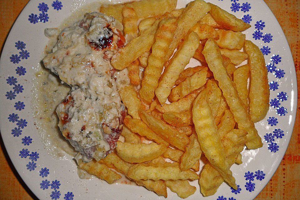 Schweinefilet mit Gorgonzolasauce überbacken