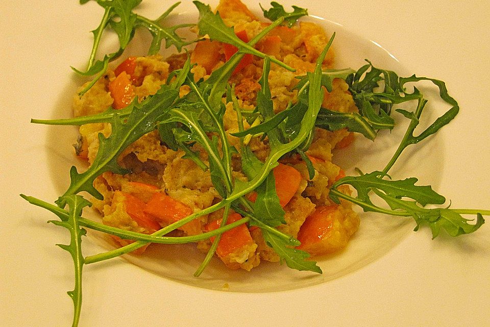 Schupfnudeln mit Kürbis, Gorgonzola und Rucola