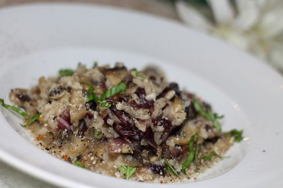 Risotto mit Champignons und Radicchio