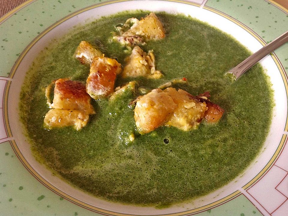 Spinatsuppe mit Eiercroûtons von Yvretian| Chefkoch