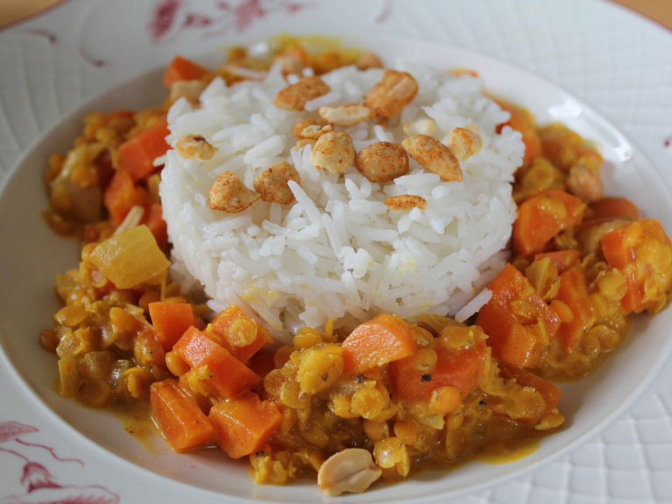 Einfaches Linsencurry mit Lachs und Reis von -Finchen-| Chefkoch