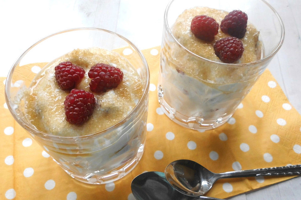 Feine leichte Himbeernachspeise mit frischen Himbeeren