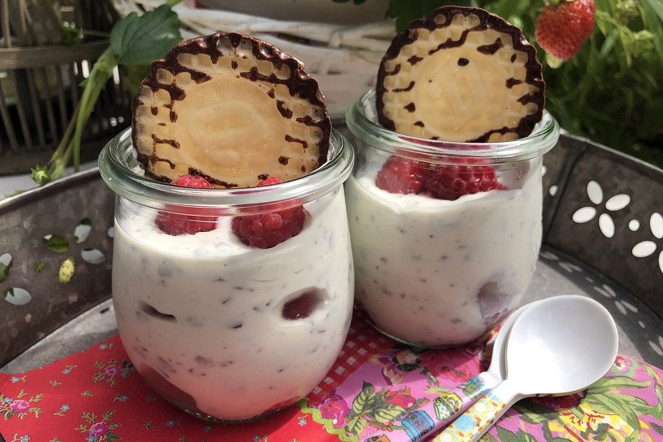 Schokokuss-Quark mit Himbeeren