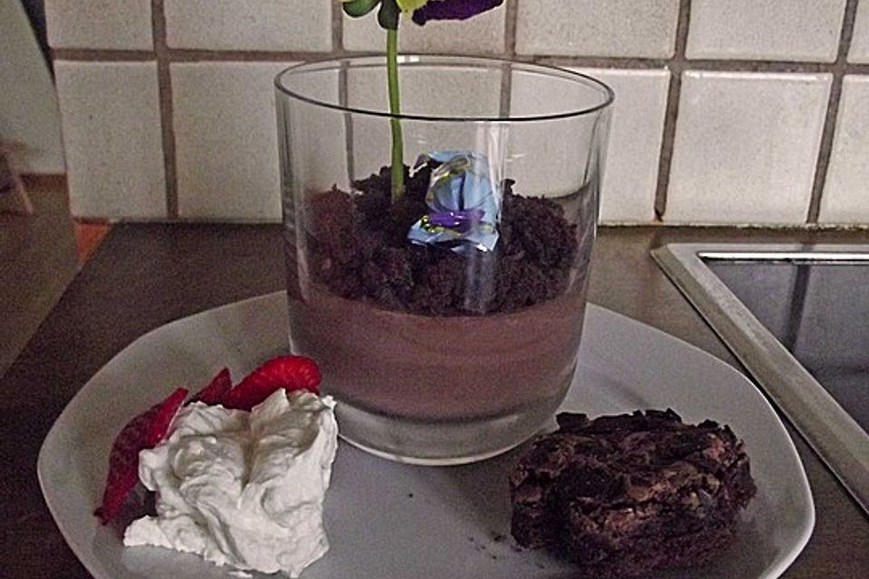 Brownies mit Whiskysahne und Schokoladenpudding