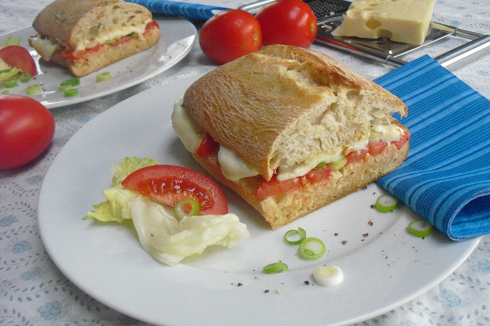 Ciabatta mit Tomate-Mozarella-Lauchzwiebeln