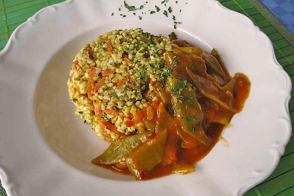 Bohnengemüse mit Käsebulgur