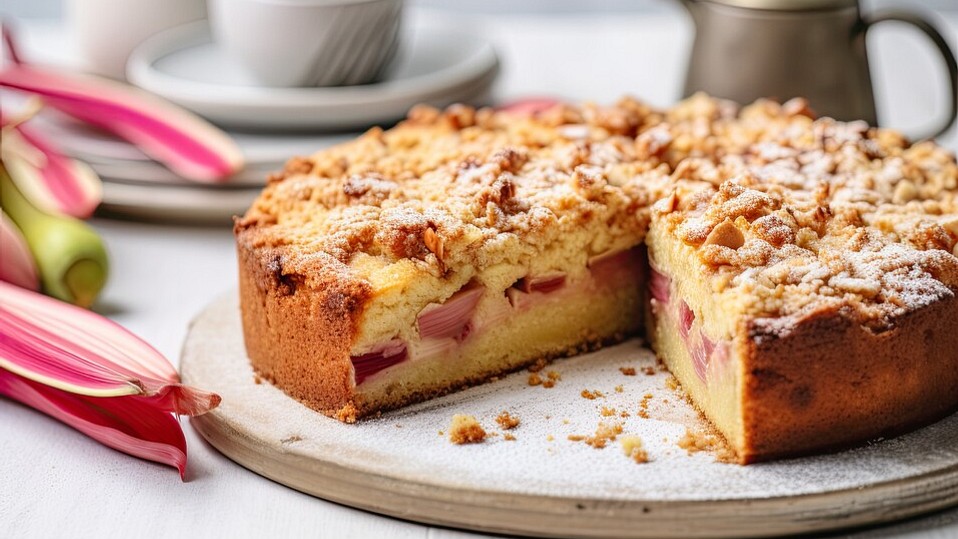 Schneller Rhabarberkuchen mit Streusel