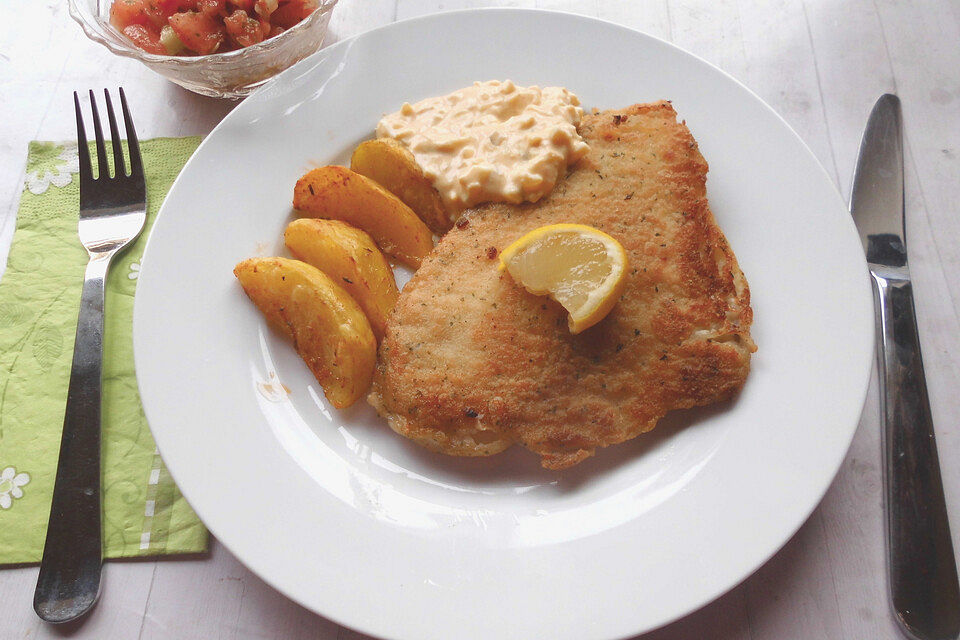 Schollen mit Senfcreme und Tomatendip à la Gabi