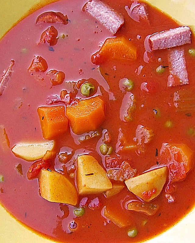 Italienische Suppe mit Tomaten, Möhren und Bleichsellerie