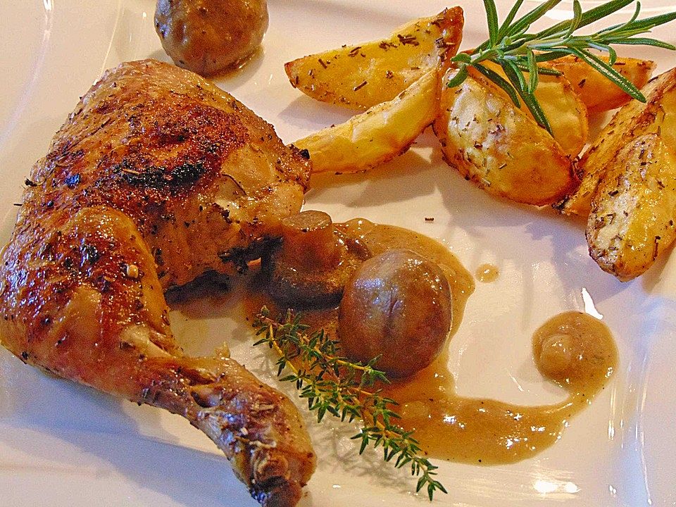 Knusprige Hähnchenschenkel mit Kräutern der Provence an ...