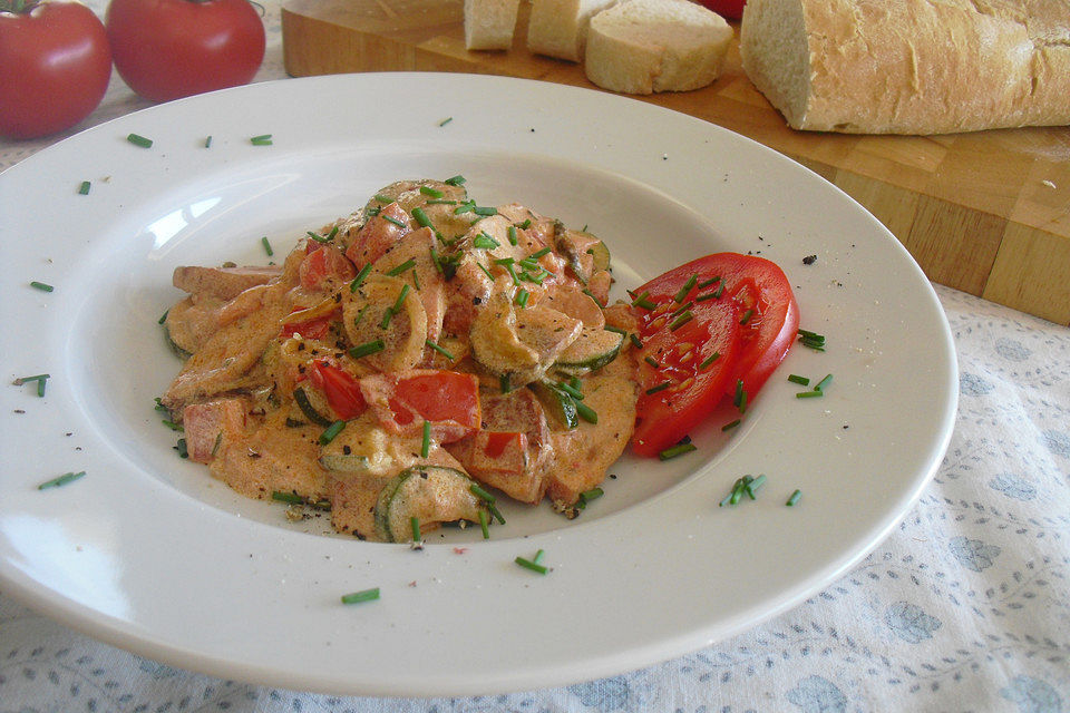 Zucchini-Fleischwurst-Pfanne