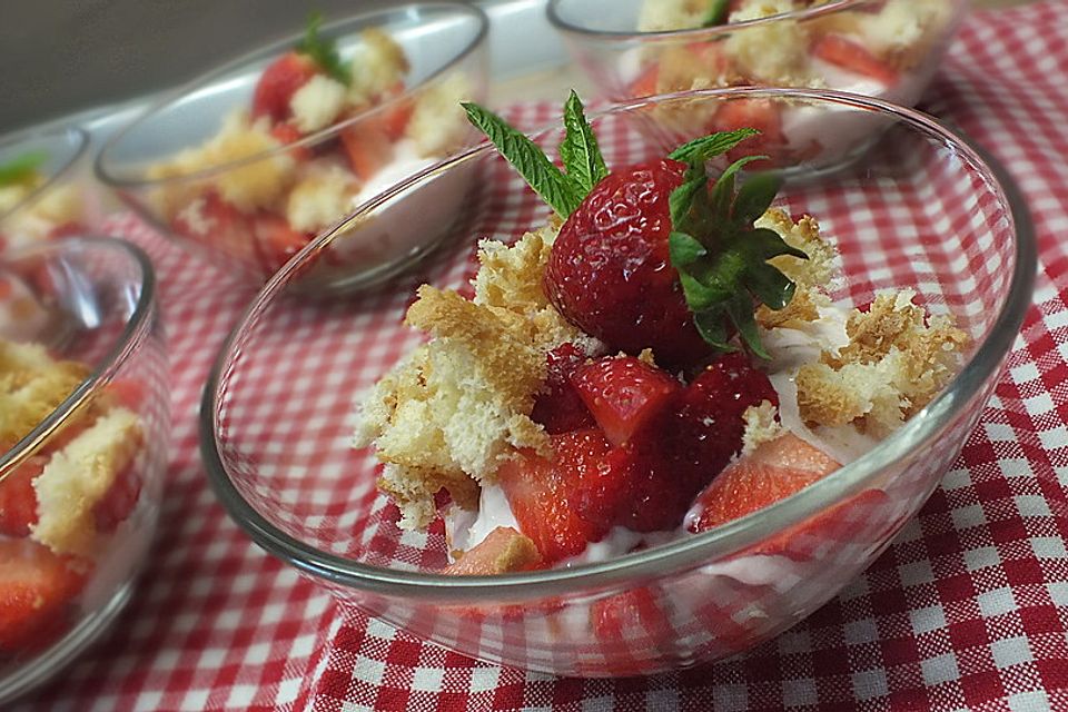 Erdbeer-Sahnequark-Trifle mit Schokoladenbiskuit