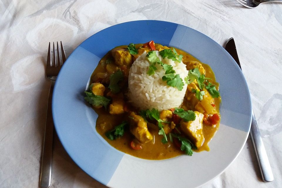 Südindisches Chickencurry mit Chili- und Kokosgeschmack