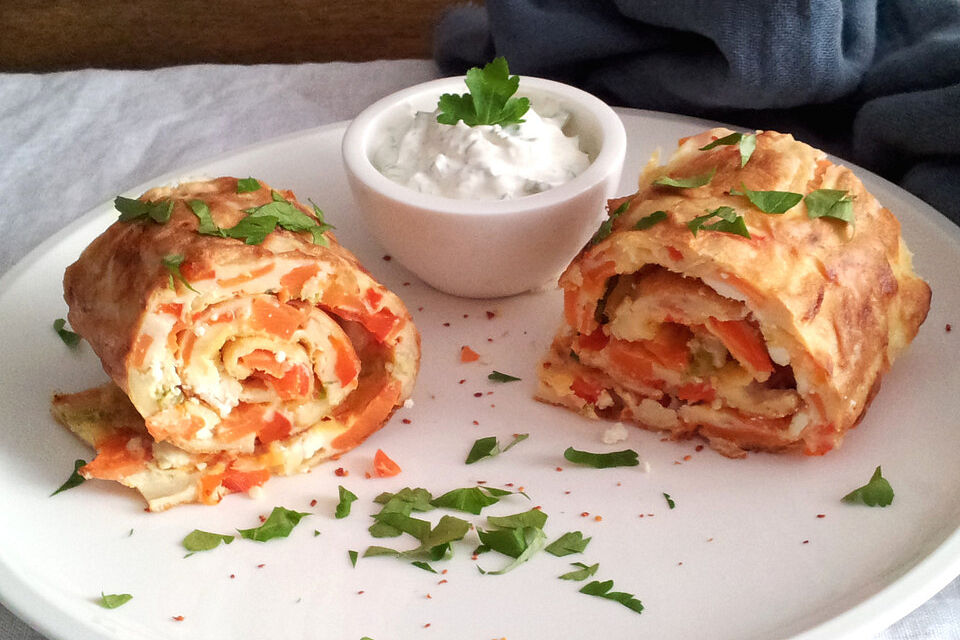 Ofenpfannkuchen mit Gemüse und Feta