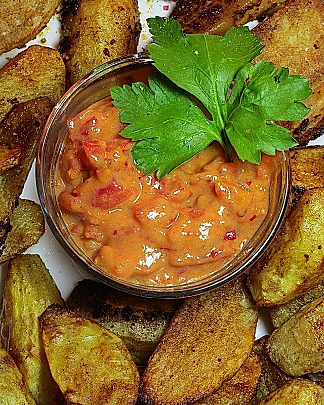 Kartoffelspalten mit süß-scharfem Tomaten-Dip
