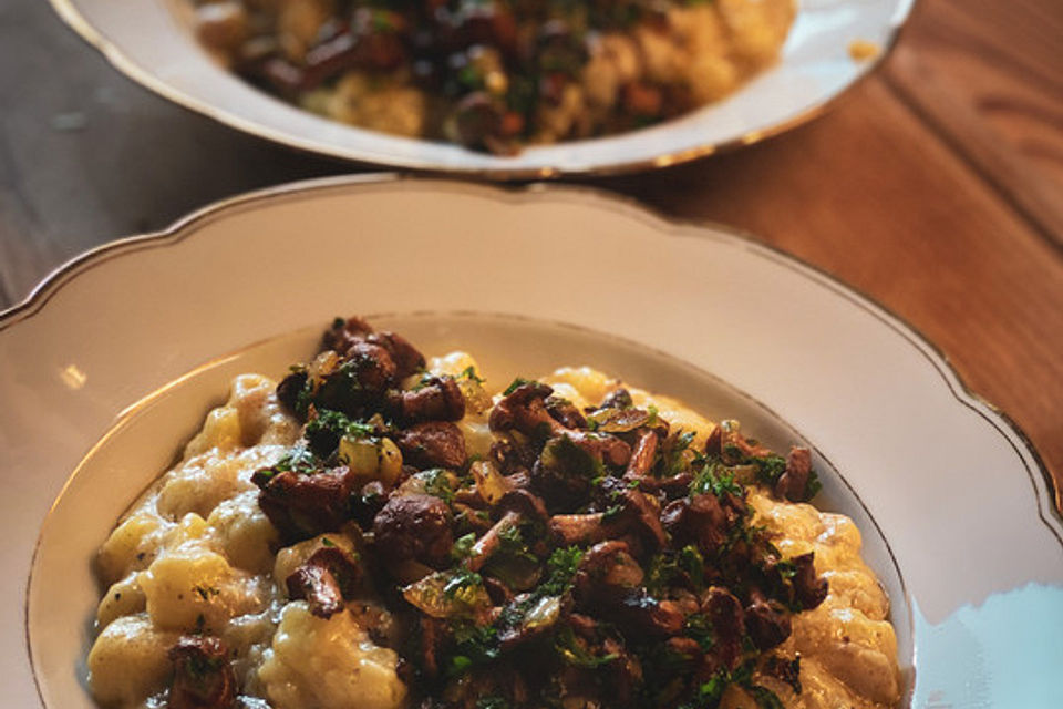 Kräuter-Pfifferlinge mit Bechamel-Kartoffeln