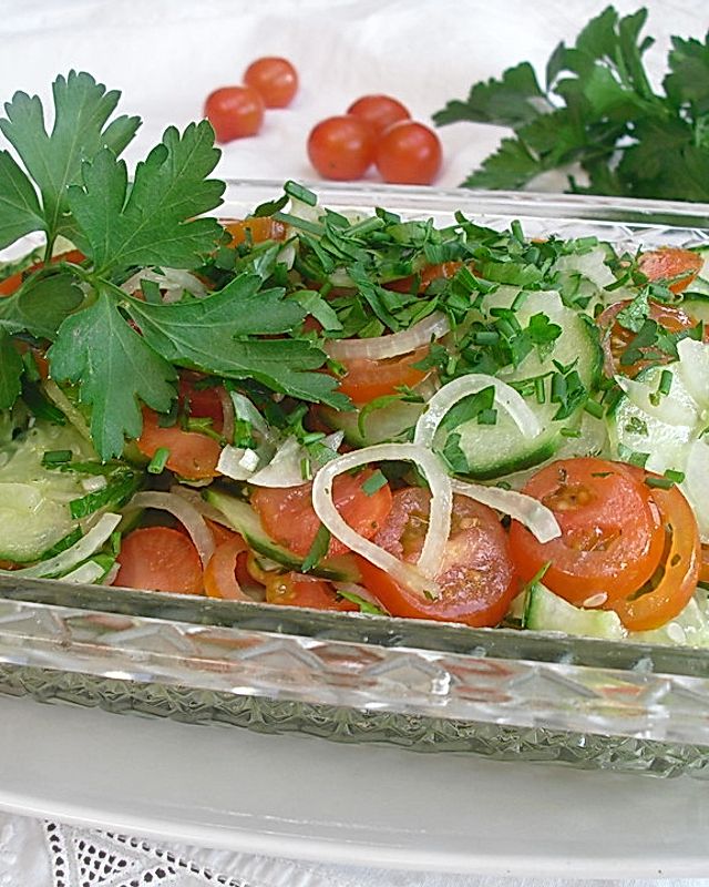 Gemüsezwiebel-Gurken-Tomaten-Salat