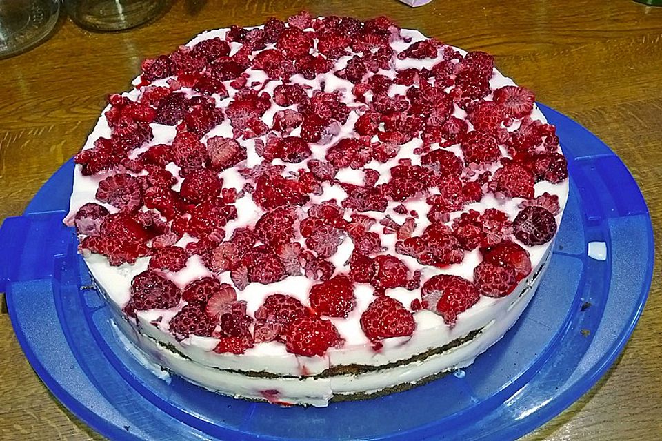 Doppelstöckige Schoko-Himbeer-Torte mit Magerjoghurt