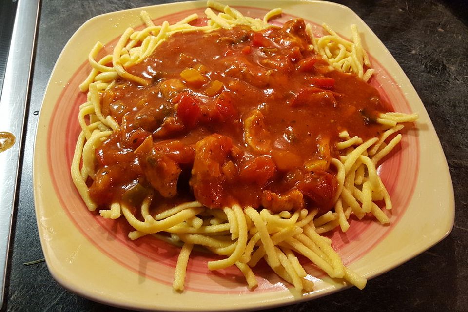 Hähnchengulasch mit Tomatensenfsoße