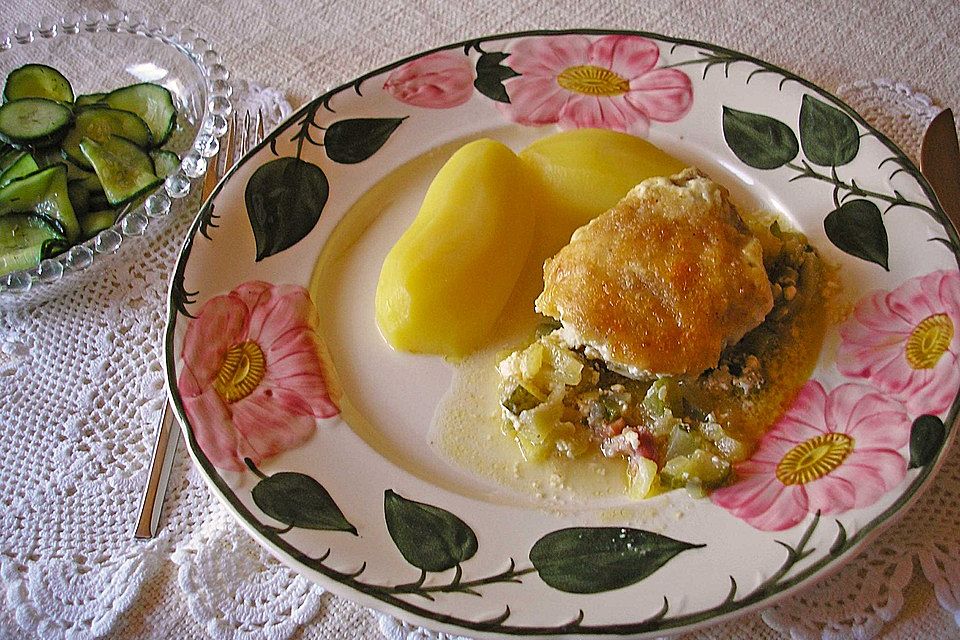 Fischauflauf mit Apfel und Gurke