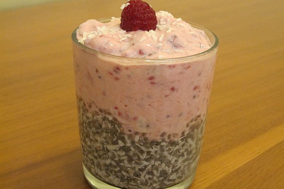 Leichter Chia-Kokospudding mit Himbeercreme