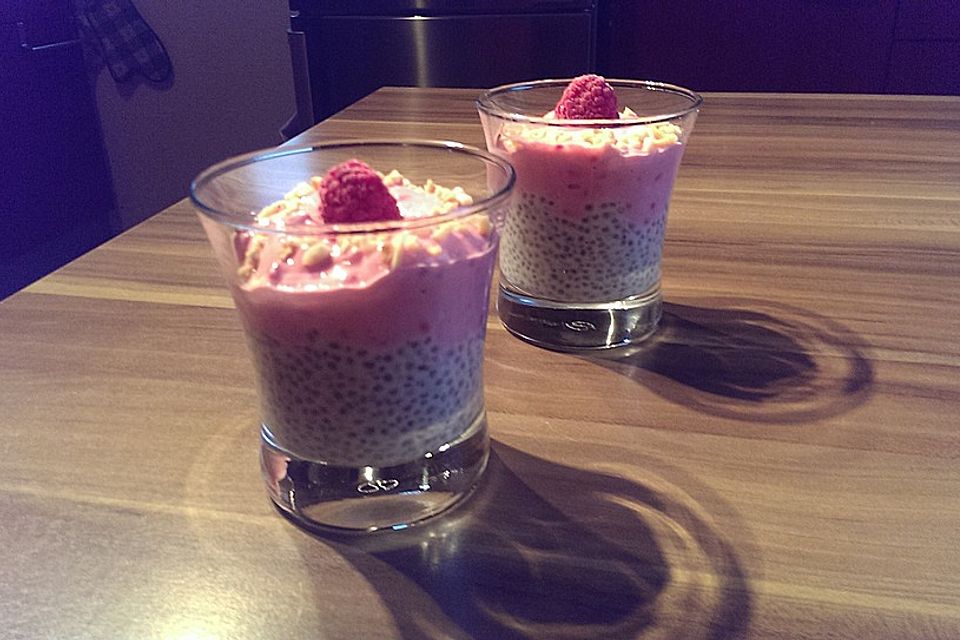 Leichter Chia-Kokospudding mit Himbeercreme