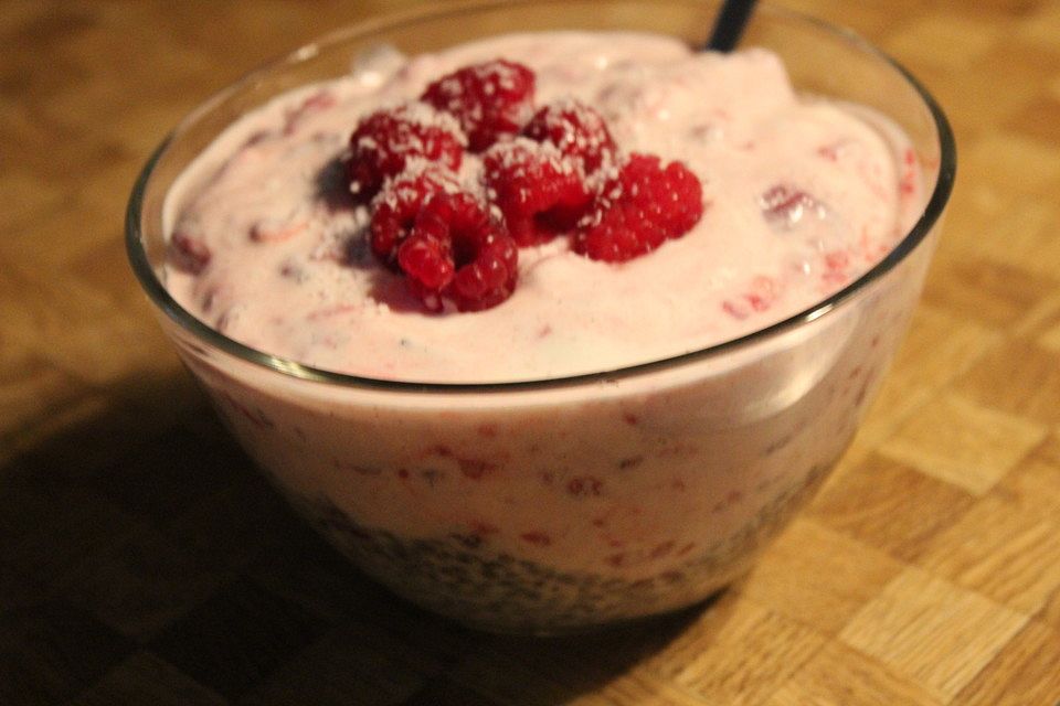 Leichter Chia-Kokospudding mit Himbeercreme