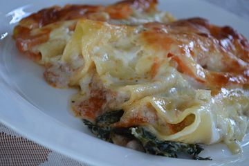 Cannelloni Bolognese auf Spinat