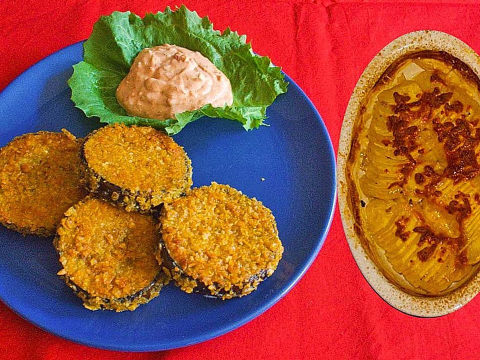 Auberginenscheiben im Knuspermantel mit Tomaten-Knoblauchdip von ...
