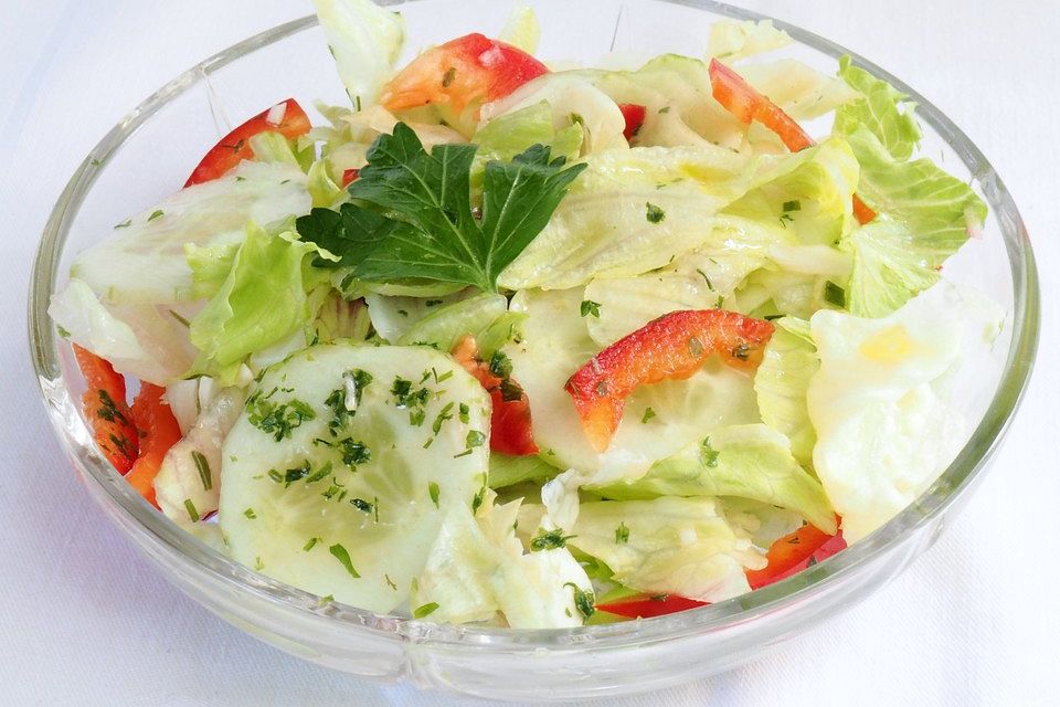 Gurken-Paprika-Eisbergsalat in Honig-Dressing