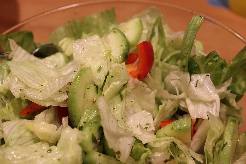 Gurken-Paprika-Eisbergsalat in Honig-Dressing