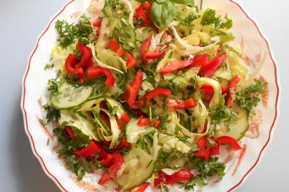 Gurken-Paprika-Eisbergsalat in Honig-Dressing