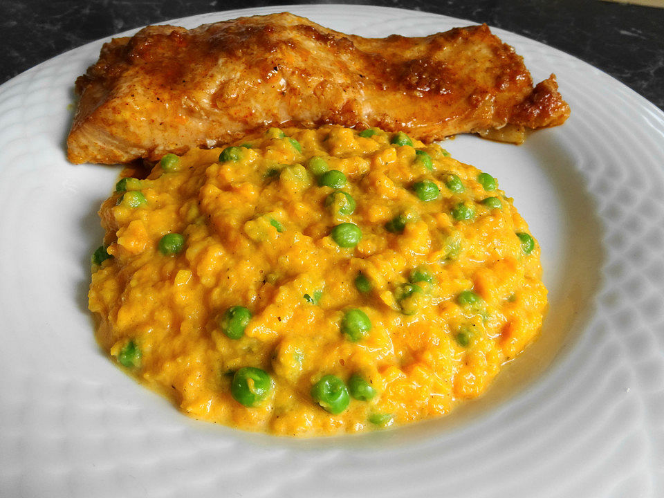 Süßkartoffelpüree mit Erbsen und Polenta von RhabarberBarbara| Chefkoch