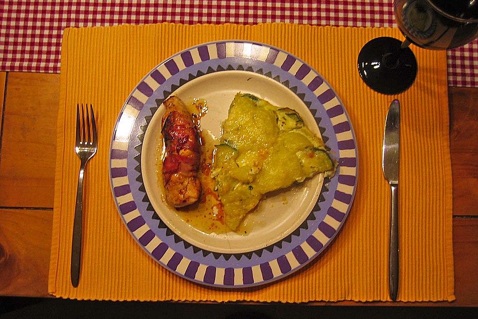 Hähnchenbrust in Rosmarin-Bacon mit Zucchini-Kartoffel-Tortilla