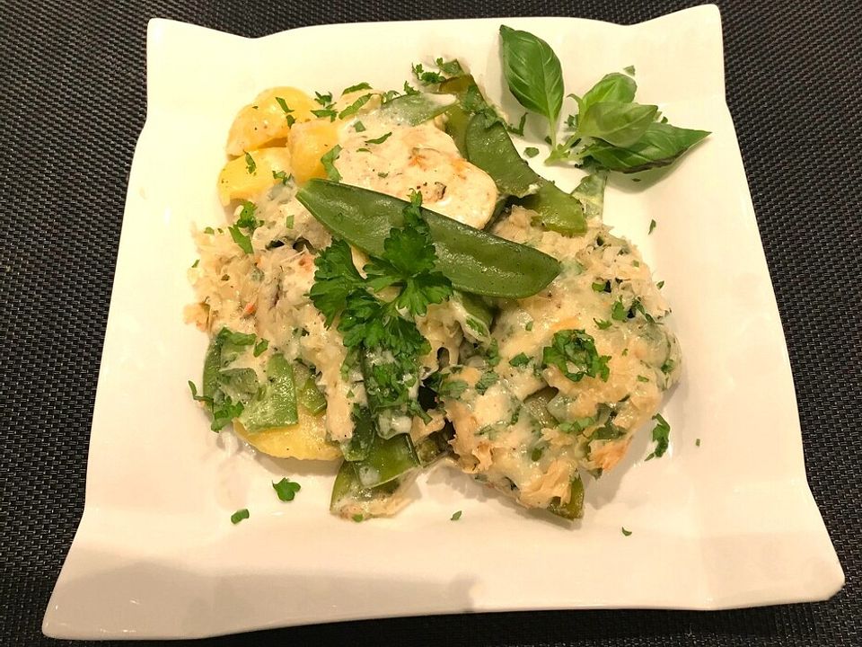 Kartoffel-Zuckerschoten-Gratin von Jennziffer| Chefkoch
