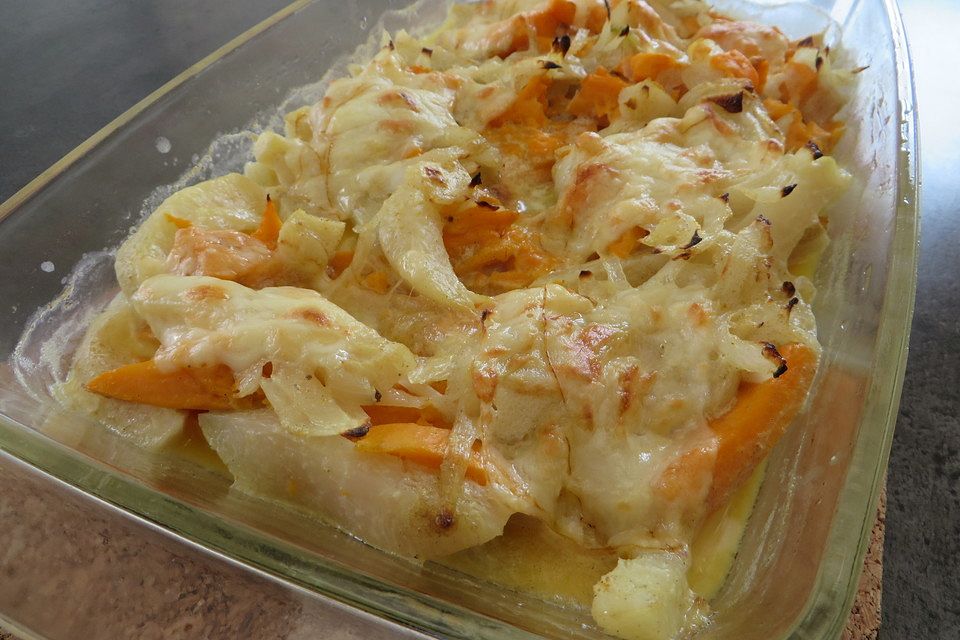 Süßkartoffel-Kohlrabi-Gratin