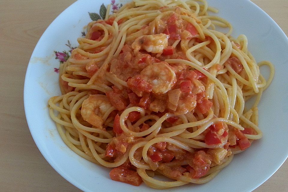 Scharfe Spaghetti mit Garnelen