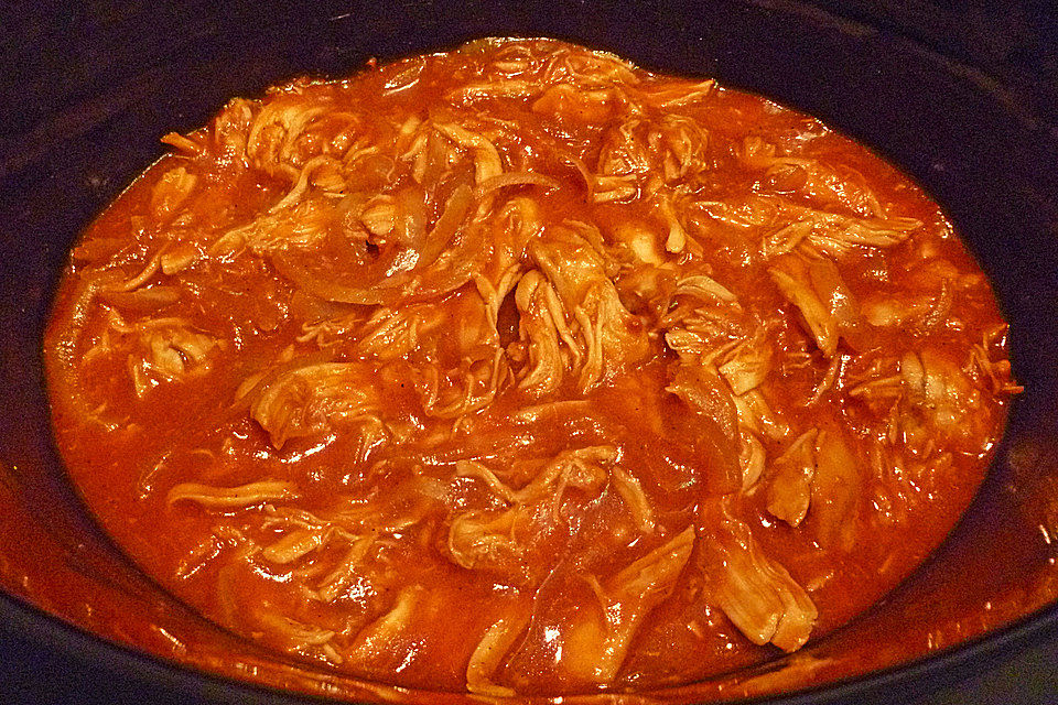 Pulled Chicken in einer Honey-Mustard-BBQ Sauce