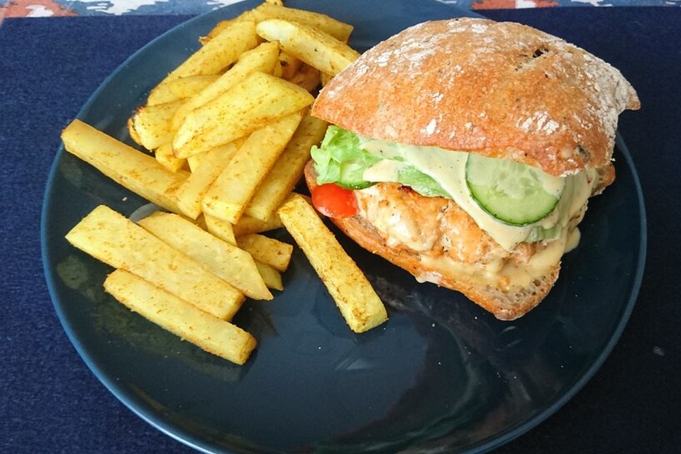 Lachsburger mit Sweet-Chili-Mayonnaise