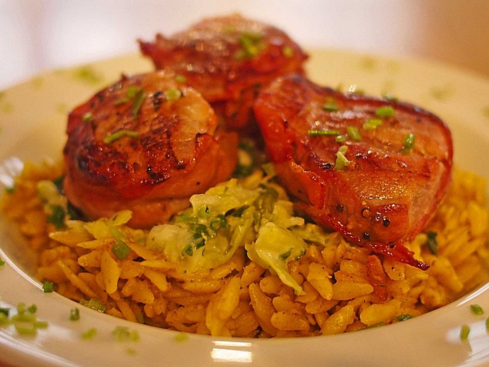 Schweine-Medaillons mit Honigspeck an Curry-Reisnudeln von cschoenbrodt ...