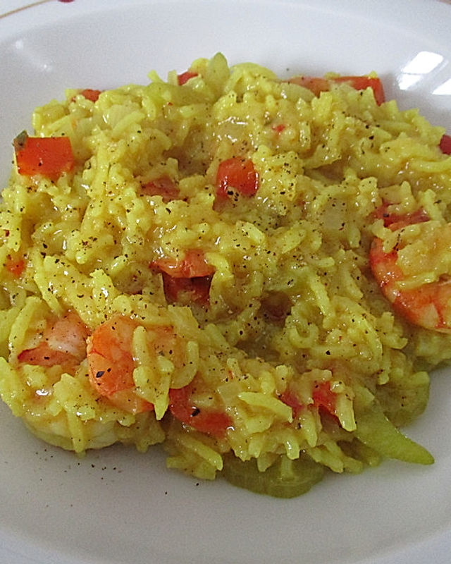 Schnelle Garnelen-Curry-Reispfanne