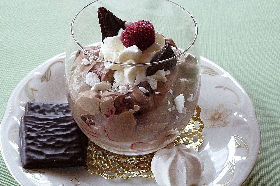 Schoko-Minz-Dessert mit Himbeeren