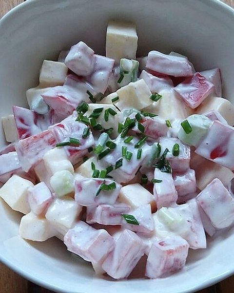 Veganer Wurstsalat nach Schweizer Art von energybird Veganer Wurstsalat nach Schweizer Art von energybird