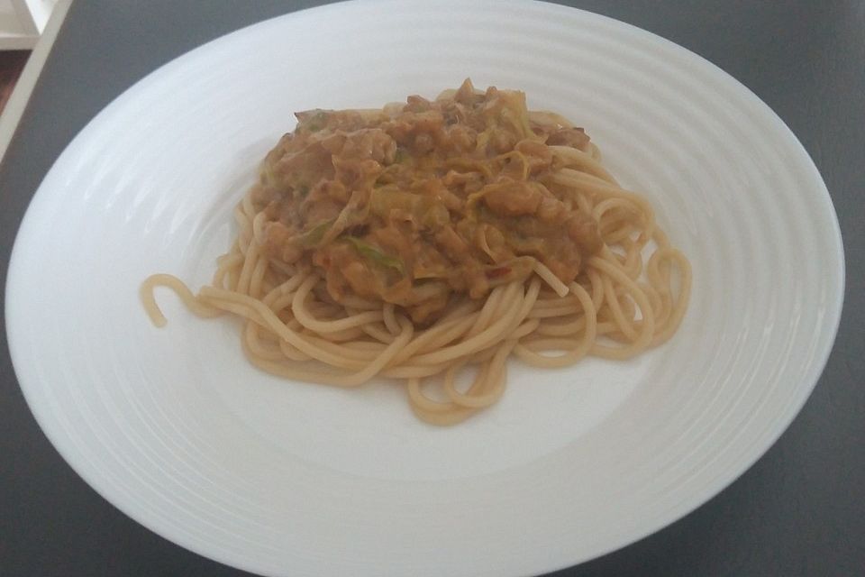 Spaghetti mit Maronen und Lauch